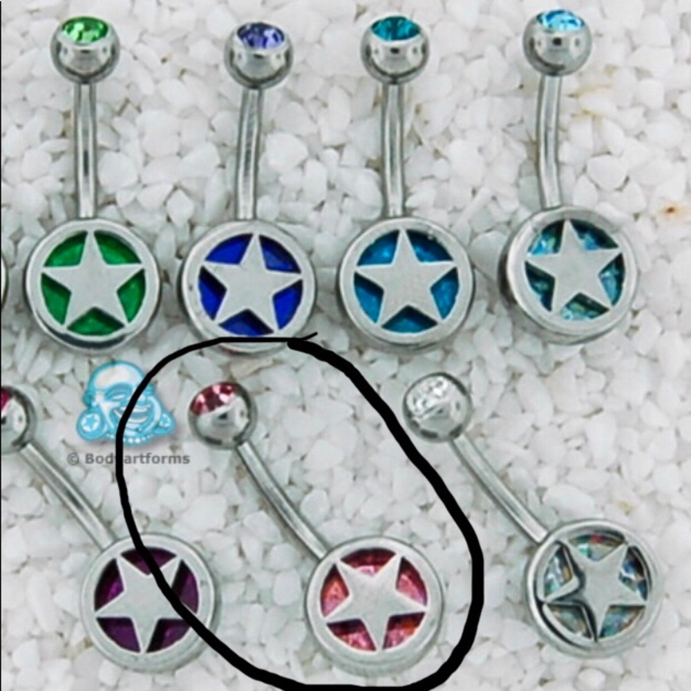 Rock Star Steel Navel Ring w/ Light Pink Gemstone - Picture 5 of 6